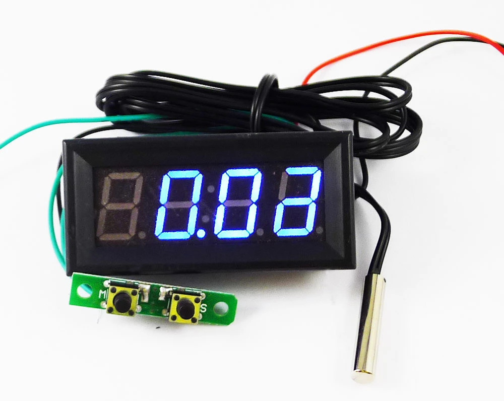 Geree Digital thermometer hygrometer Car Clock Voltmeter 3 in1 Panel Meter DC 12V/24V 0.56&quot; Blue LED