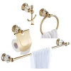Gold Crystal Towel Rack European Bathroom Hooks Hardware Suite Bathroom Brass Shower Basket Towel Ring Bathroom Accessories