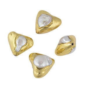 Gold Plated Natural Freshwater Pearl Heart Shape Beads For Jewelry Making
