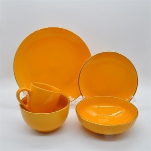 gold rim color glaze dinnerware cookware sets