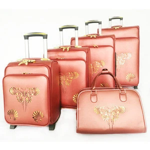 golden color built-in wheel luggage 20 24 28 32 trolley suitcase pu leather 5 piece luggage