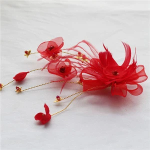 Good material golden hairgrips with red feather for women
