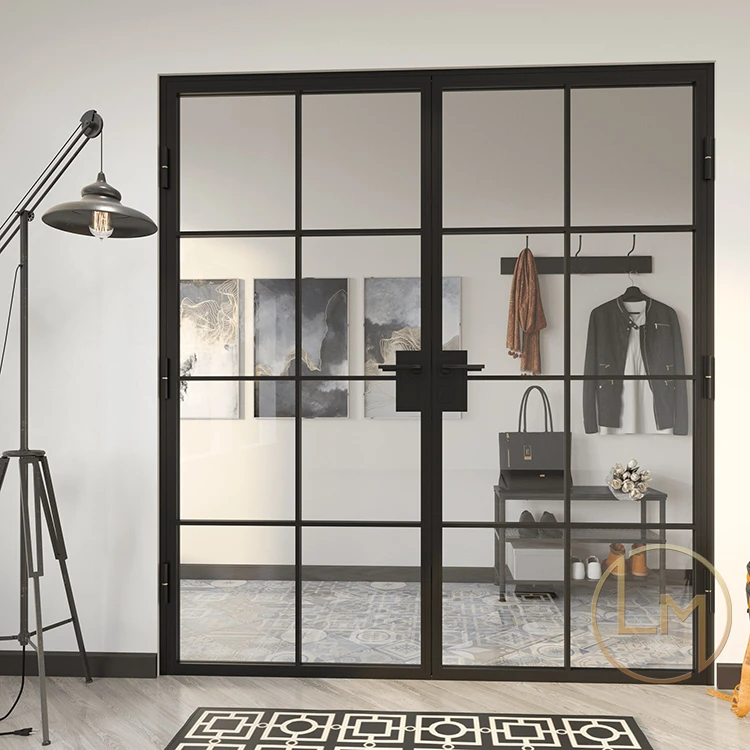 Guangzhou PDF Catalogue Modern Black Interior Glass New Iron Grill Window Door Designs