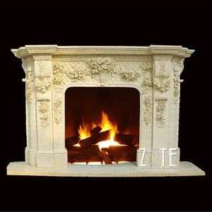 Hand carved Indoor white natural marble Stone fireplace mantel