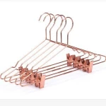 Heavy duty rose gold wire metal cloth trouser pant coat clothes hangers with 2 smooth clips for wardrobe closet boutique display