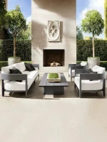 High End Customized Teak Garden Sofa Set  Outdoor Fashion Aluminum Sofa Table Chair Furniture