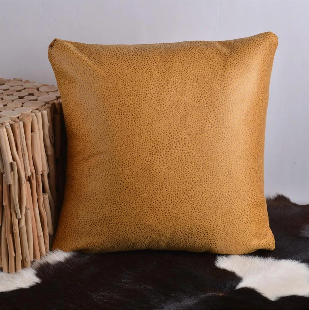 High-end European Style Solid Color Cowhide PU Leather Throw Pillow