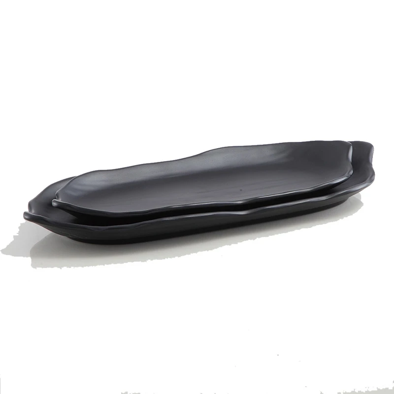 High Quality Boat Shaped Restaurant Sushi Plates Black Melamine Food Serving Plates Tray for Wholesale