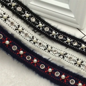 Hollow out Metal Eyelet Pearl Decoration Embroidery Woven Ribbon