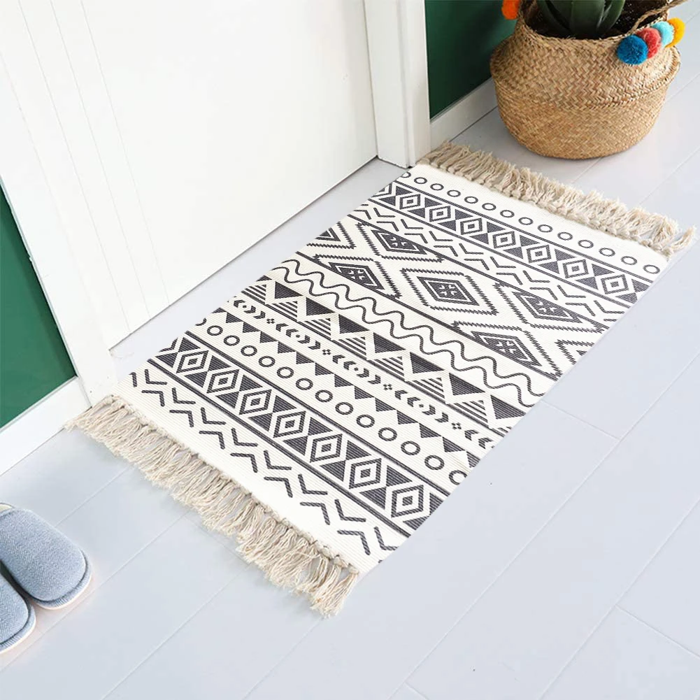 Home decor entrance  door mat living room rug non woven carpet custom printed floor mat with tassels amazon wholesale