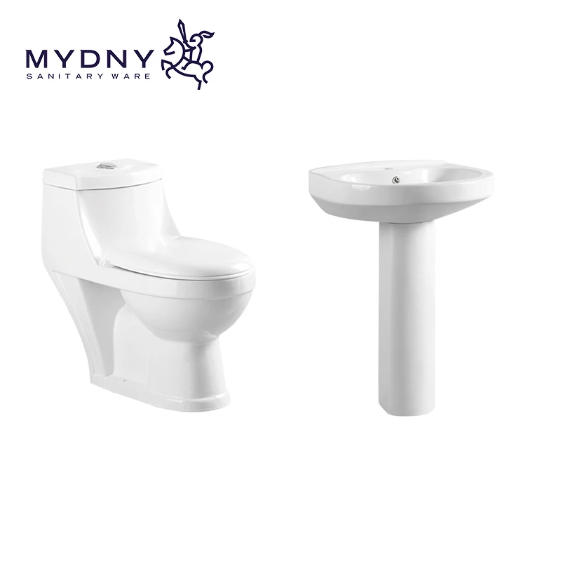 Hot sale best seller washdown cheap  Middle east P trap one piece water closet toilets with pedestal basin
