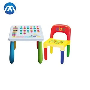 Hot sale multifunction baby kids plastic table and chair with removable legs and pen holder