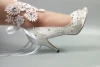 Hot sale top quality white color satin and lace women high heels bridal wedding shoes  MWSB1