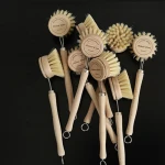 Household Kitchen cleaning wooden sisal Natural fiber Brush With long handle