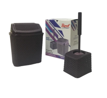 Household Plastic Waste Bins with Toilet Brush Set