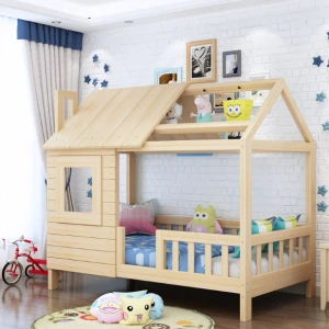 Ins ChildrenS Solid Wood Bed Frame Simple Wooden Kids Bed With Guardrail