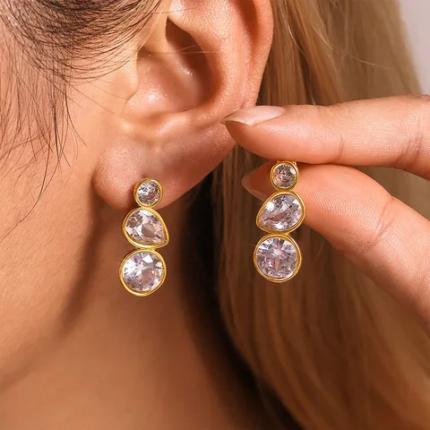 INS Style 18K Gold Plated Geometric Water Drop Zircon Stud Earrings Hypoallergenic Stainless Steel Teardrop Zirconia Earring