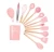 Import Ins Style pink color 12 piece wooden handle silicone kitchen utensils set with holder from China