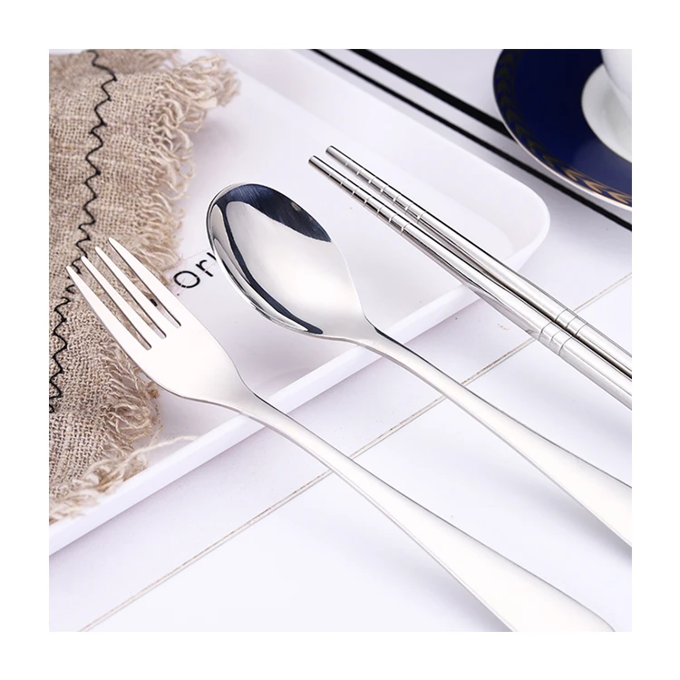 international stainless steel tableware chopsticks Fork Spoon Set 3pcs Camping Cutlery Travel Set with Delicate plastic case