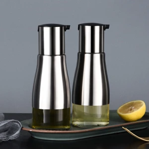 Kitchen Olive Oil and Vinegar Dispenser Glass Bottle With Stainless Steel Sleeve Cruet