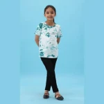 100% Knitted Pure Cotton T-Shirt for Girls Teal Tie and Dye round Neck Half Sleeves Regular Length Short Sleeves for Kids