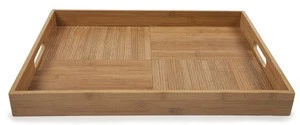 large bamboo storage food serving tray with handle