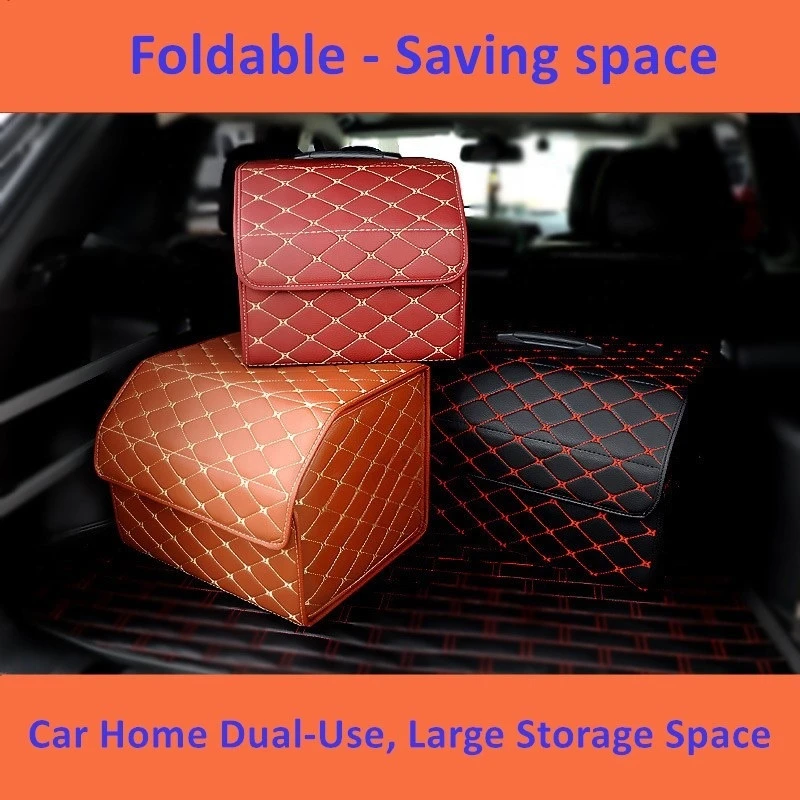 Large Capacity Foldable Organizers Leather Vehicle Universal trunk storage box