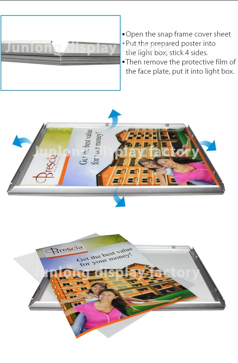 led backlit picture frame backlit single sided light box poster illuminating panel, High Quality Aluminum Snap Frame Light Box
