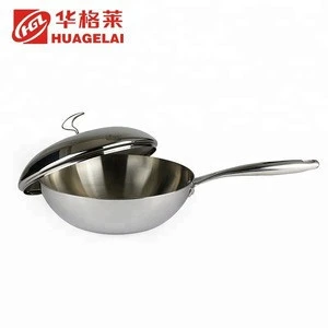long single handle non stick stir fry wok pan stainless steel for sale
