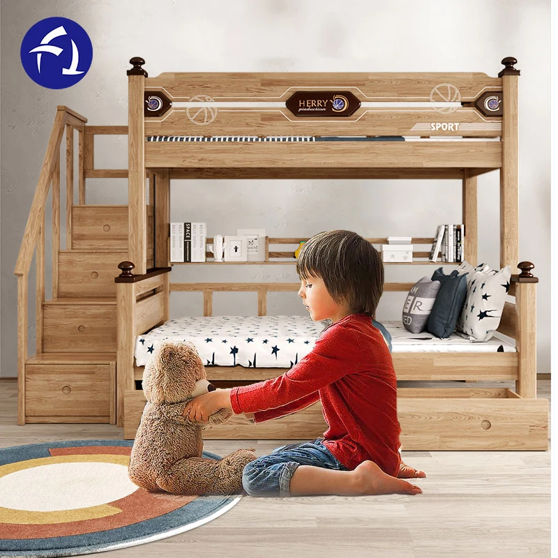 Lovely modern minimalist multifunctional childrens wooden double bed bunk bed