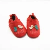 lovely soft sole leather red baby shoes with birds pattern