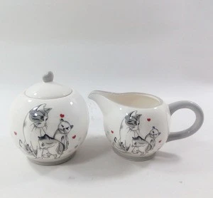 Lucky cat owl Kitchen ware design Ceramic sugar and Creamer pots