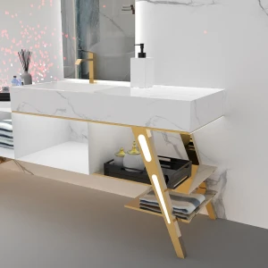 Luxury  Bath Cabinets Desk Set Vanity Table Tops Led Mirror Modern Washroom Bathroom Vanities Countertops