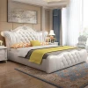 Luxury Europe modern Design bedroom furniture Ottoman Upholstery PU Soft full grain Leather headboard leather soft bed