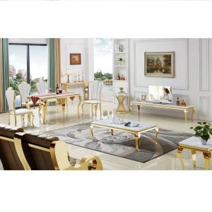 Luxury Home Visonnaire Gold Brass Stainless Steel Dining Set and Living Room Set