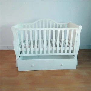 Luxury pine wood baby crib storage sleigh cot bed for sale