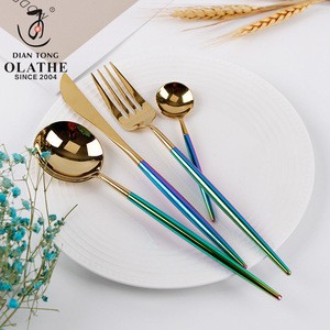 Luxury wedding inox golden flatware set stylish gold stainless steel knife fork and spoon flatware stainless steel cutlery