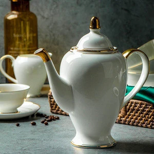 Made In China Arabic 15Pcs Gold Plated Ceramic Coffee Tea Set With Teapot ,Cups With Saucer