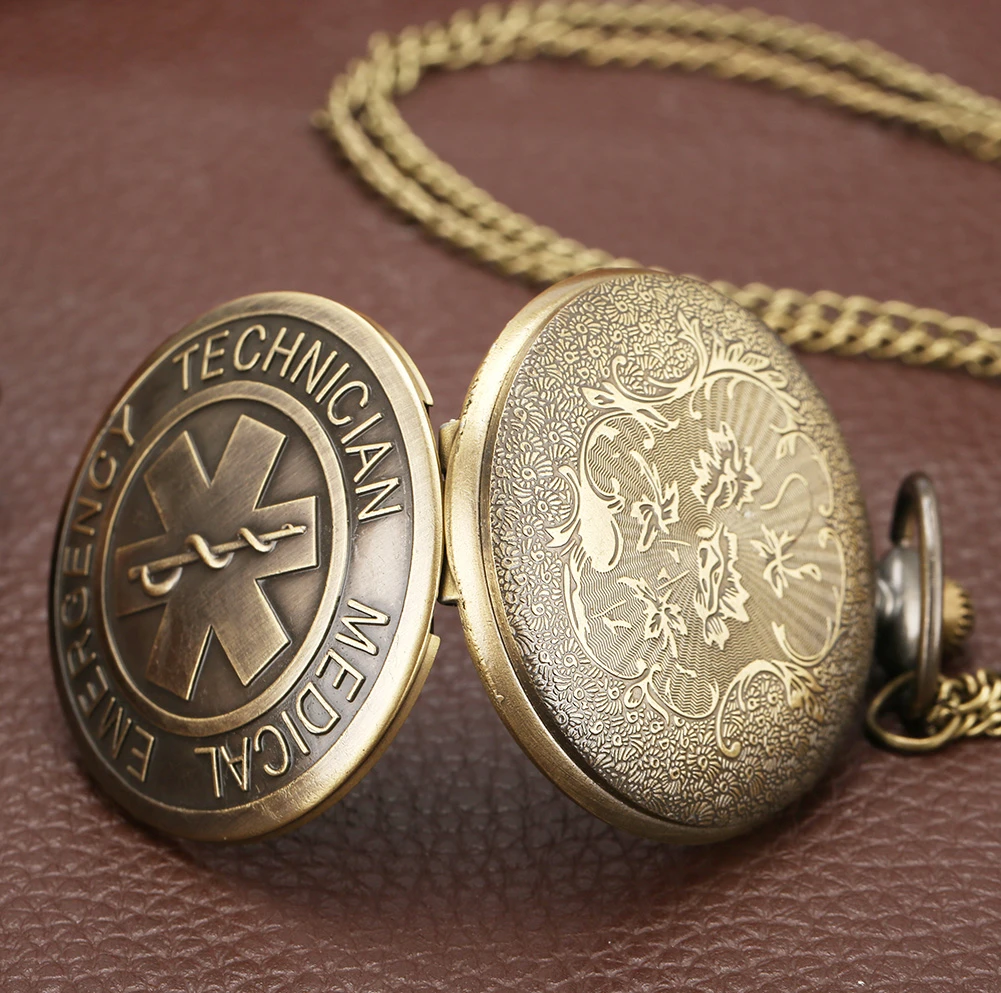 "Medical Emergency Technician" pocket watch chain men quartz movement pocket watch 80cm long chain pocket watch