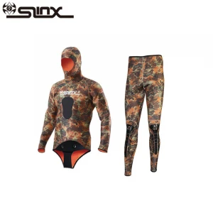 Men Women Two Piece Camouflage Jumpsuit Wetsuit Suit NewNeoprene 5mm Free Diving Hooded Unisex