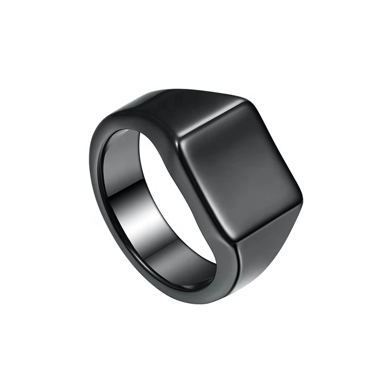 Mens Retro Solid Glossy Square Black Large Tungsten Steel Rings