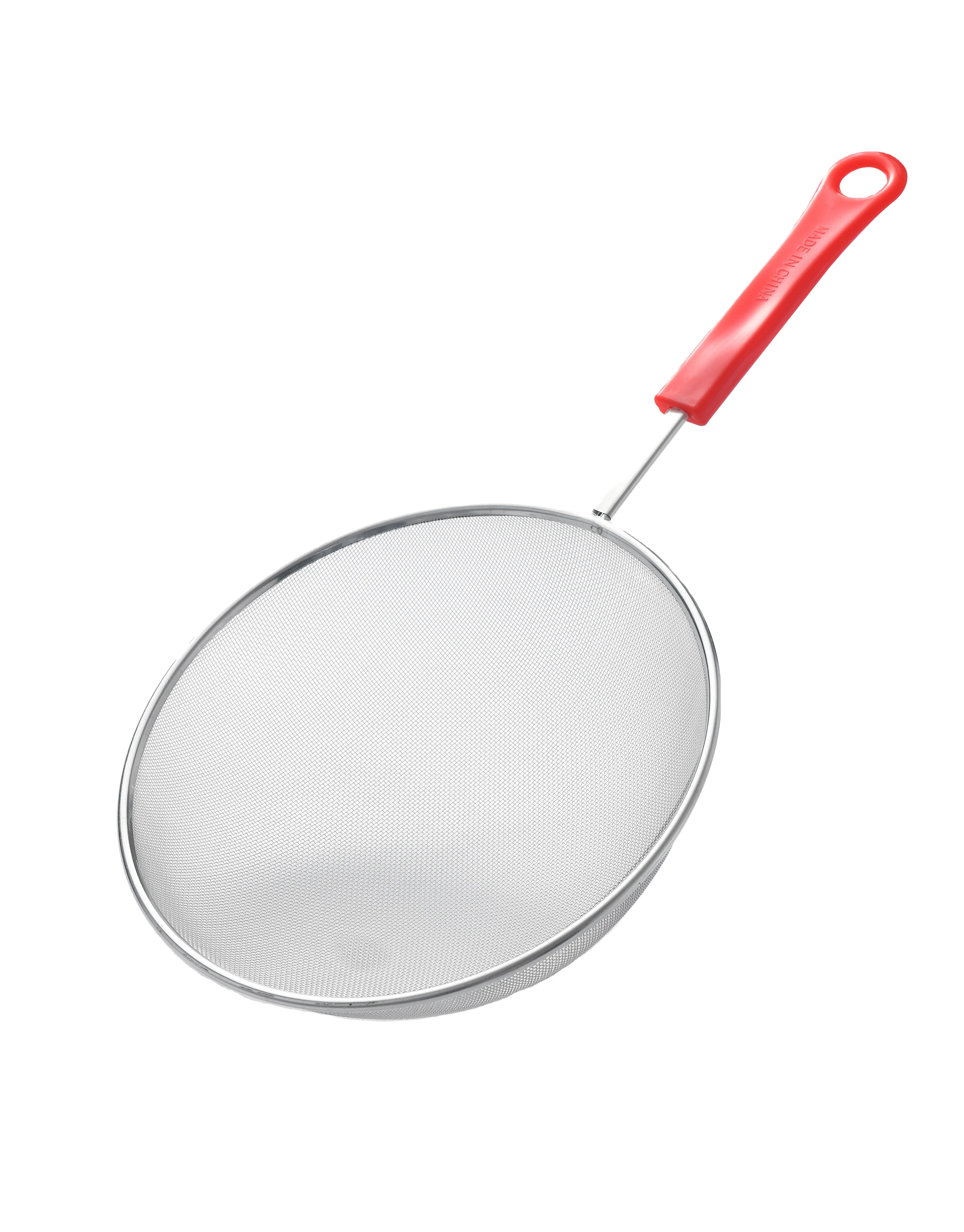 Minli High Quality Stainless Steel Mesh Strainer With Red Plastic Handle
