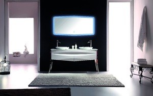 Modern Stainless Steel Freestanding bathroom vanity cabinet with led light mirror double sink