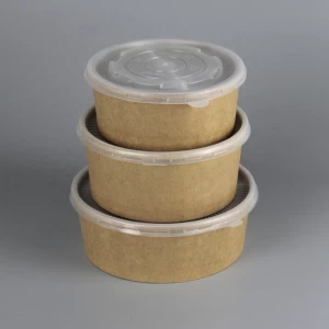 Multi-size salad bowl packing disposable round packing box kraft paper salad bowl  with lid