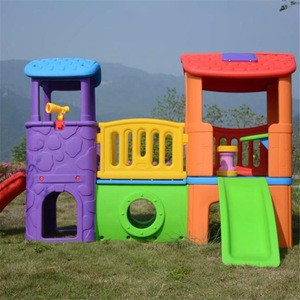 Multifunction preschool plastic play house outdoor equipment kids slide castle playground