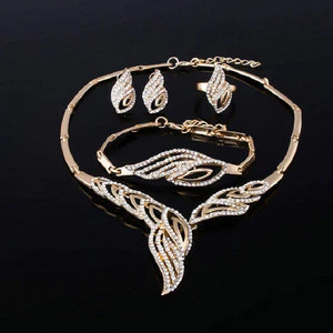New design products crystal leaf dulhan jewellery set dubai gold jewelry set for women