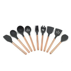 New Popular Silicone kitchen tools 9pcs rose gold handle Silicone Utensil Set