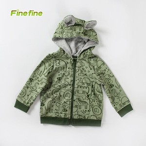 Newborn And Infant Age Group Cute Animal Allover Printed Olive Baby Cotton Zip Up Hoodie