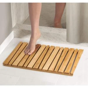 Non-Slip Rectangular 100% Natural Bamboo Spa Bath Mat for Bathroom Floors.Eco-Friendly Wooden Bamboo Bath Mat