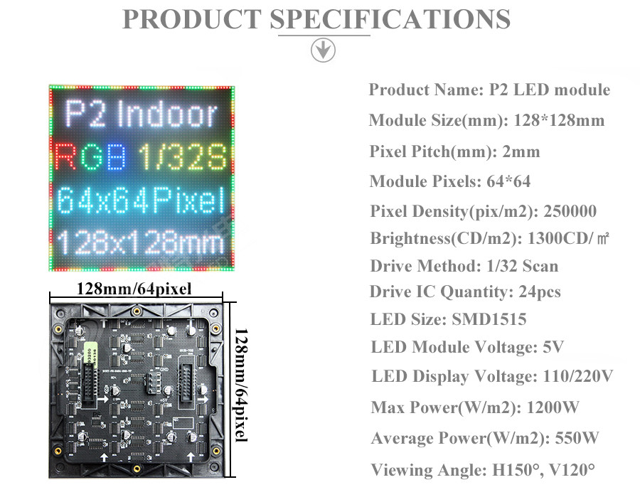 Buy P2 Led Screen Panel Module Outdoor 128*128mm 64*64pixels 1/32 Scan ...